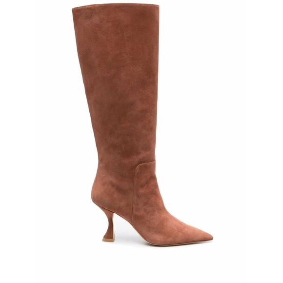 $795 Stuart Weitzman XCurve 85 Slouch Boot Pointed Toe Knee High Capucino 8.5 - Picture 2 of 5